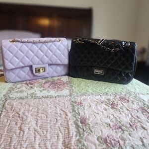 Quilted Chain Shoulder Bag - Black Or Lavender